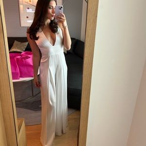 Myrtle Low V-neck Wide Jumpsuit in White